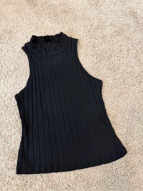 SHEIN Black Ribbed Mock Neck Tank Top, Small